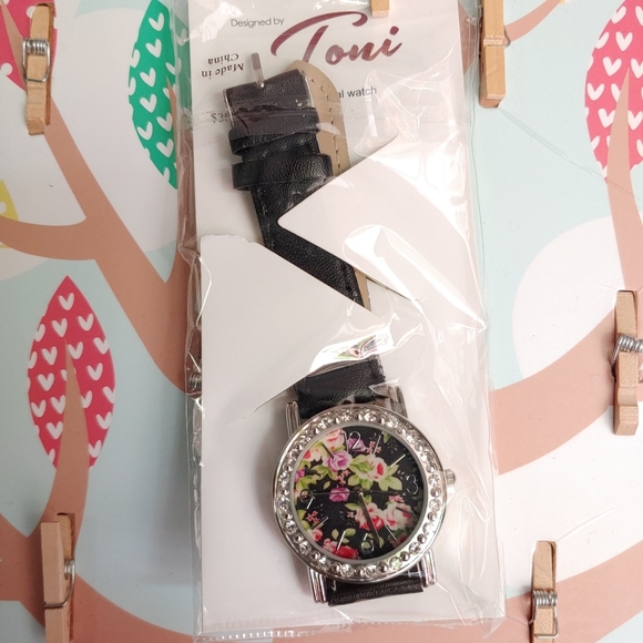 Vintage Toni Floral Face Watch With Gems - Picture 1 of 4